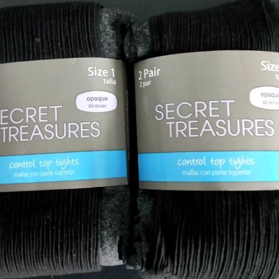 2 packs 4prs Secret Treasures Control Top Tights sz 1 Black & Charcoal